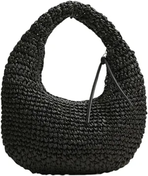 Raffia Tote Bag Women 2025 Summer Handbag Straw Woven Crescent Clutch Cloud Beach Purse Vacation Solid Hobo Shoulder Bag