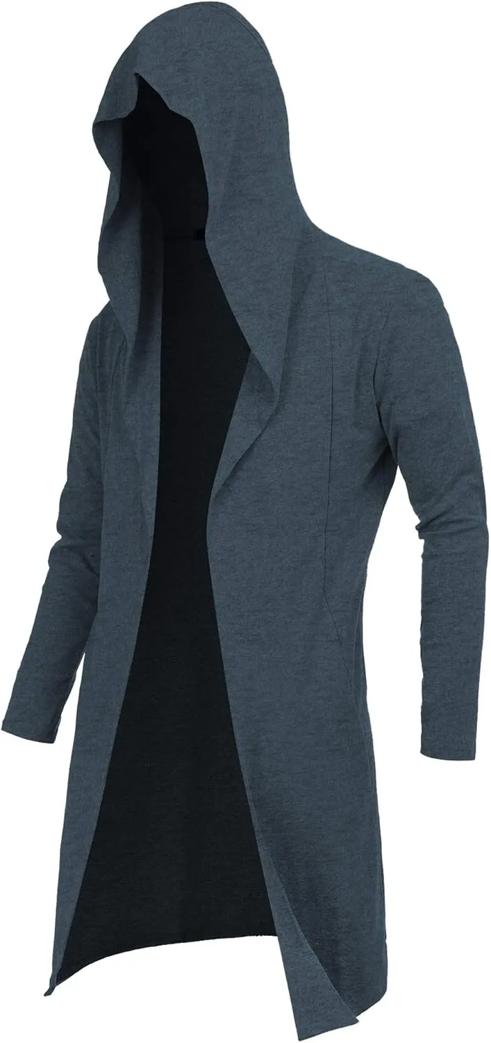 RAGEMALL Mens Long Cardigan Open Front Draped Lightweight Hooded Sweater with Pockets