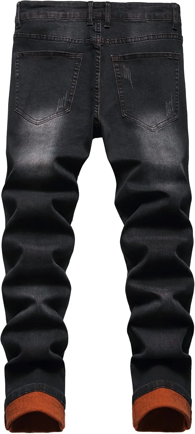 RANMCC Men's Printed Stretch Skinny Jeans Premium Slim Fit Fashionable Designs Denim Pants Jeans