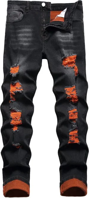 RANMCC Men's Printed Stretch Skinny Jeans Premium Slim Fit Fashionable Designs Denim Pants Jeans