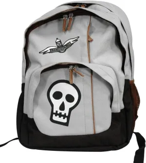 Retro Punk-Style Canvas Backpack (Grey w/Skull Decal)