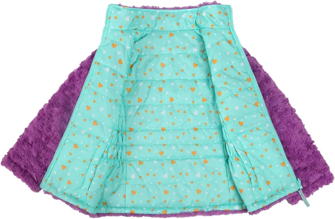 Rokka&Rolla Girls' Reversible Water-Resistant Teddy Sherpa Fleece Puffer Jacket Winter Coat