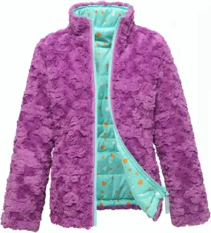 Rokka&Rolla Girls' Reversible Water-Resistant Teddy Sherpa Fleece Puffer Jacket Winter Coat