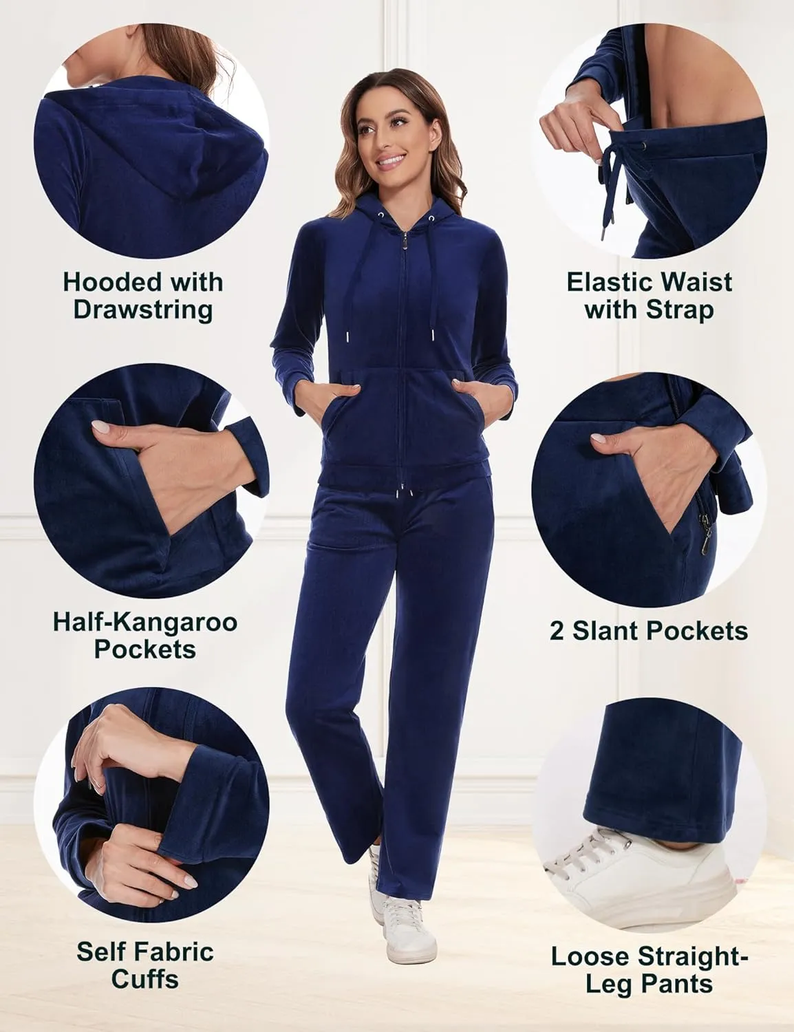 ROYAL MATRIX Women's Velour Tracksuit - 2 Pieces Velour Sweatsuits Velvet Track Suits Set Full Zip Hoodie & Sweatpants Sets