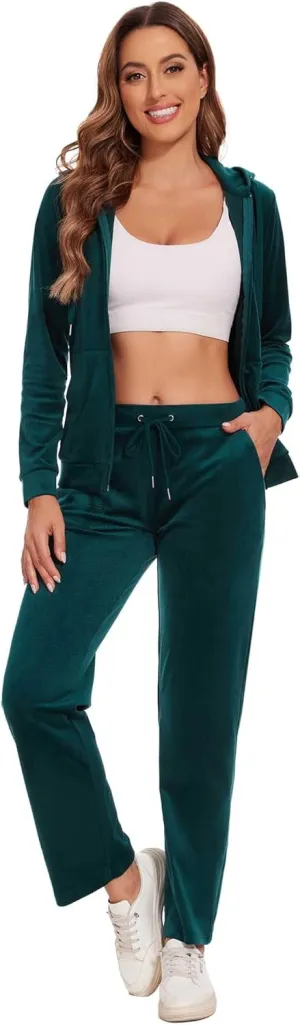 ROYAL MATRIX Women's Velour Tracksuit - 2 Pieces Velour Sweatsuits Velvet Track Suits Set Full Zip Hoodie & Sweatpants Sets