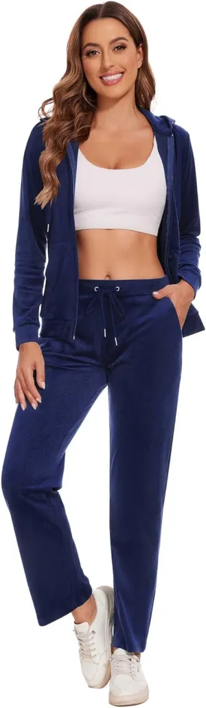 ROYAL MATRIX Women's Velour Tracksuit - 2 Pieces Velour Sweatsuits Velvet Track Suits Set Full Zip Hoodie & Sweatpants Sets