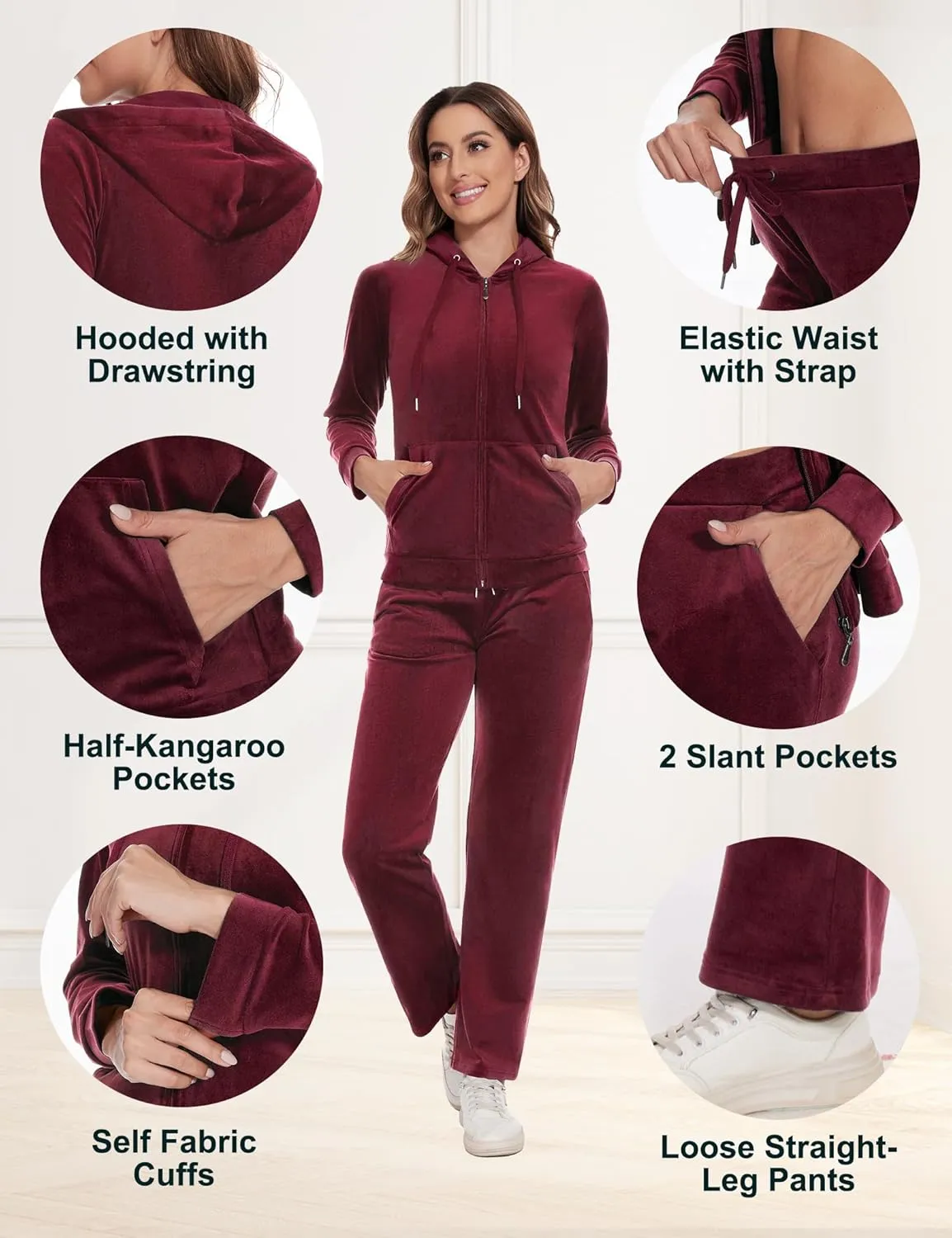 ROYAL MATRIX Women's Velour Tracksuit - 2 Pieces Velour Sweatsuits Velvet Track Suits Set Full Zip Hoodie & Sweatpants Sets