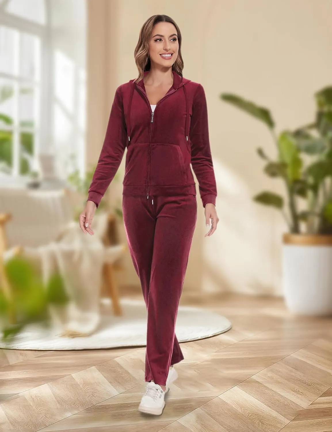 ROYAL MATRIX Women's Velour Tracksuit - 2 Pieces Velour Sweatsuits Velvet Track Suits Set Full Zip Hoodie & Sweatpants Sets