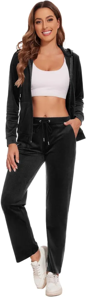 ROYAL MATRIX Women's Velour Tracksuit - 2 Pieces Velour Sweatsuits Velvet Track Suits Set Full Zip Hoodie & Sweatpants Sets