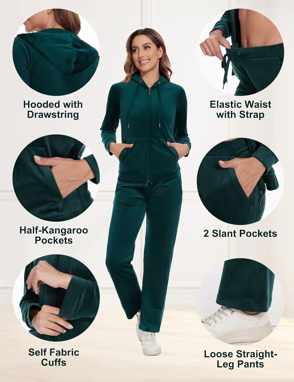 ROYAL MATRIX Women's Velour Tracksuit - 2 Pieces Velour Sweatsuits Velvet Track Suits Set Full Zip Hoodie & Sweatpants Sets
