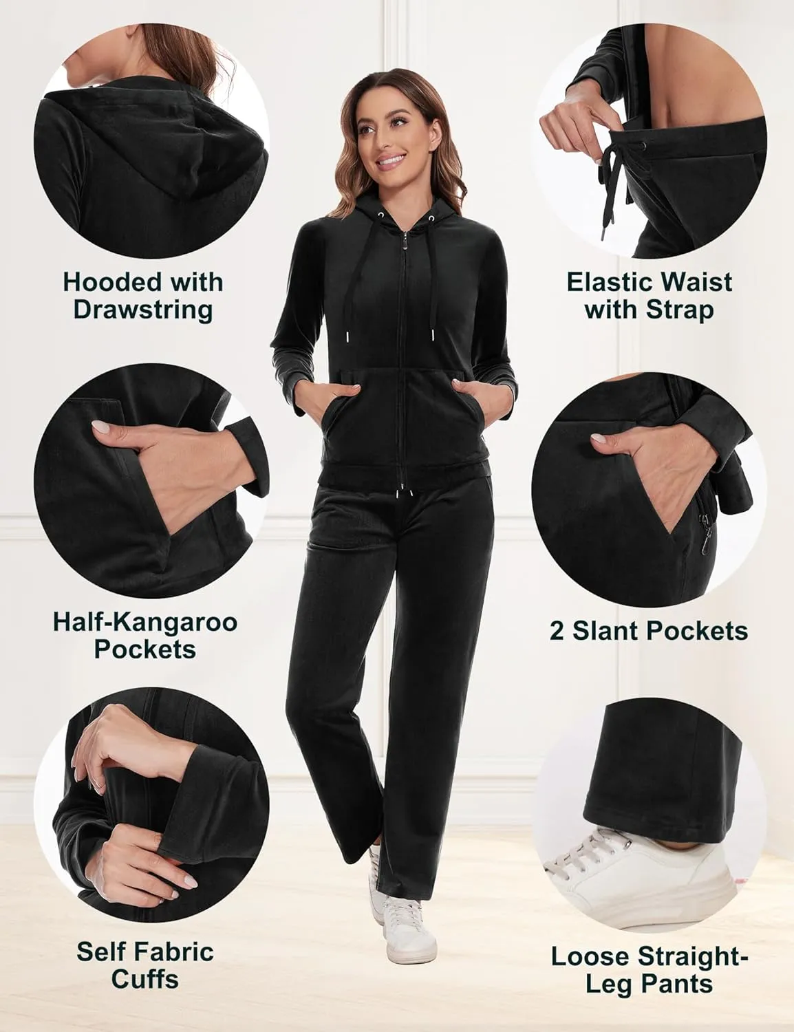 ROYAL MATRIX Women's Velour Tracksuit - 2 Pieces Velour Sweatsuits Velvet Track Suits Set Full Zip Hoodie & Sweatpants Sets