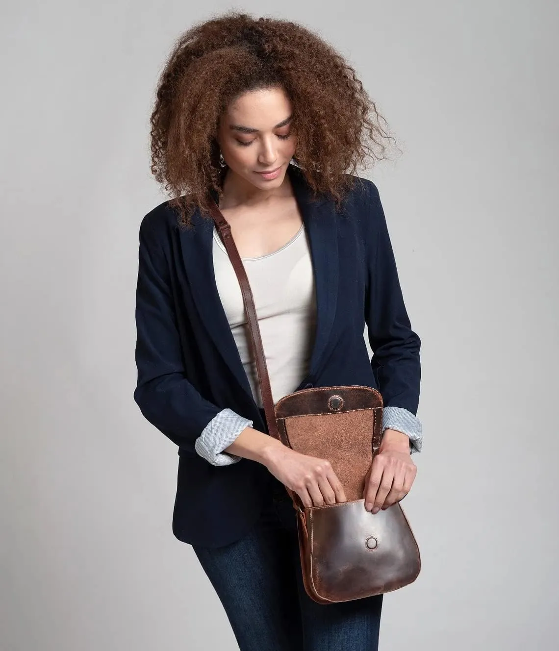 RUSTIC TOWN Leather Crossbody Satchel Bag Vintage Purses Handbags for Women