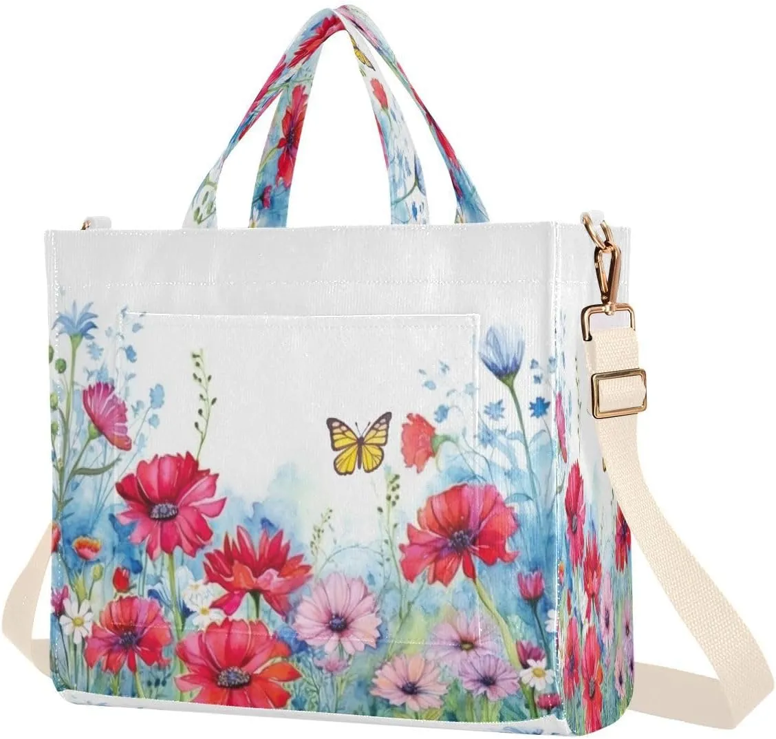 Rustic Wildflowers Corduroy Tote Bag for Women Hobo Crossbody Bag Purse Stylish Shoulder Handbag Messenger Bags, S