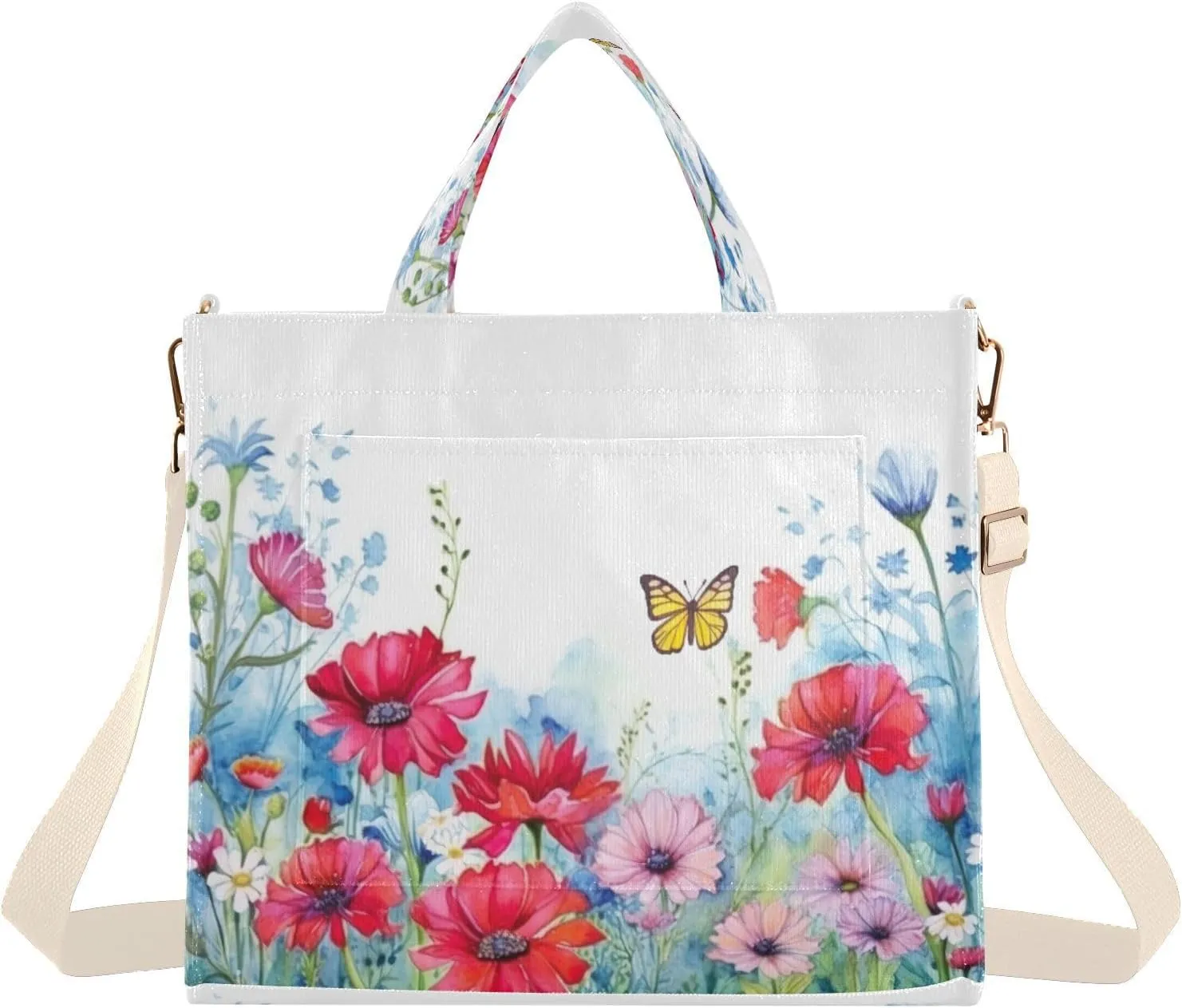 Rustic Wildflowers Corduroy Tote Bag for Women Hobo Crossbody Bag Purse Stylish Shoulder Handbag Messenger Bags, S
