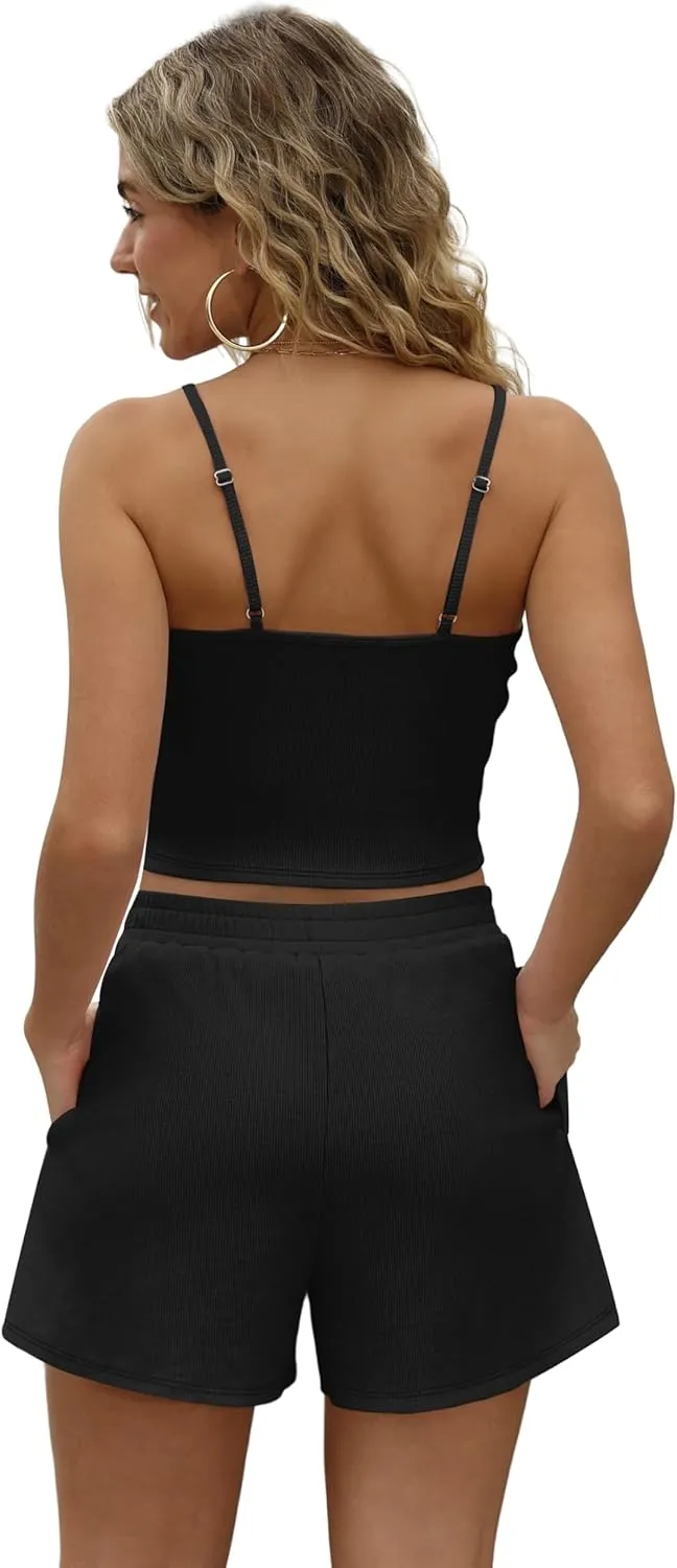 SAMPEEL Two Piece Summer Outfits 2 Piece Sets 2025 Matching Lounge Crop Top High Waisted Short