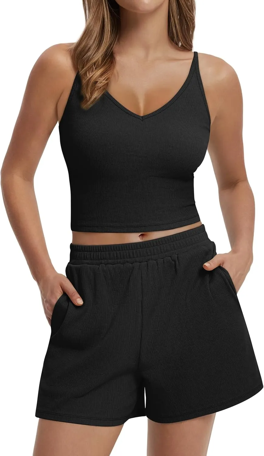 SAMPEEL Two Piece Summer Outfits 2 Piece Sets 2025 Matching Lounge Crop Top High Waisted Short