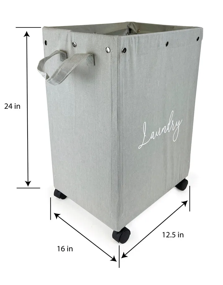 “Self-Service Laundry” Set of 2 Grey Rolling Laundry Hampers