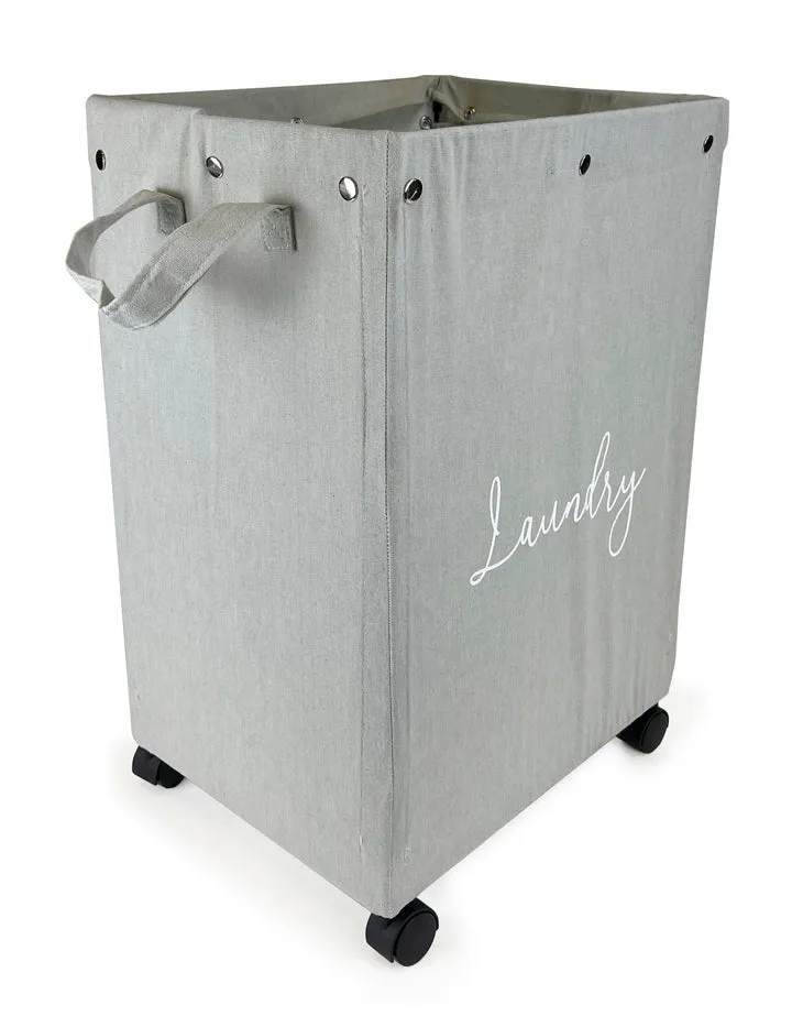 “Self-Service Laundry” Set of 2 Grey Rolling Laundry Hampers