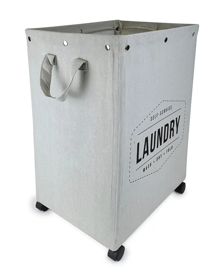 “Self-Service Laundry” Set of 2 Grey Rolling Laundry Hampers