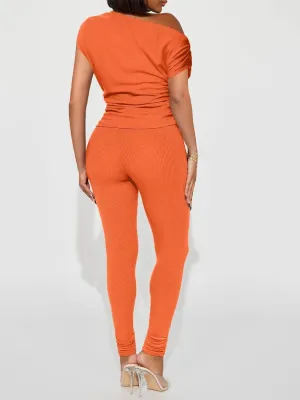 Sexy 2 Piece Outfits for Women One Off Shoulder Tops Ribbed Pant Set Tracksuit Clubwear