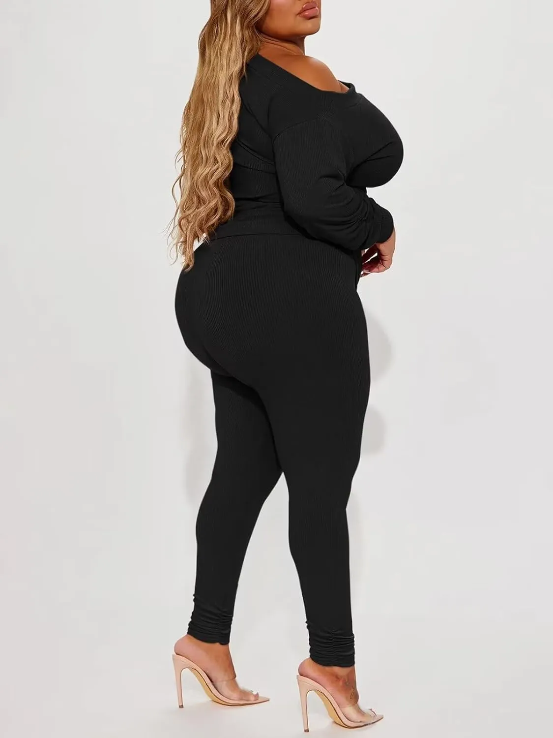 Sexy 2 Piece Outfits for Women One Off Shoulder Tops Ribbed Pant Set Tracksuit Clubwear