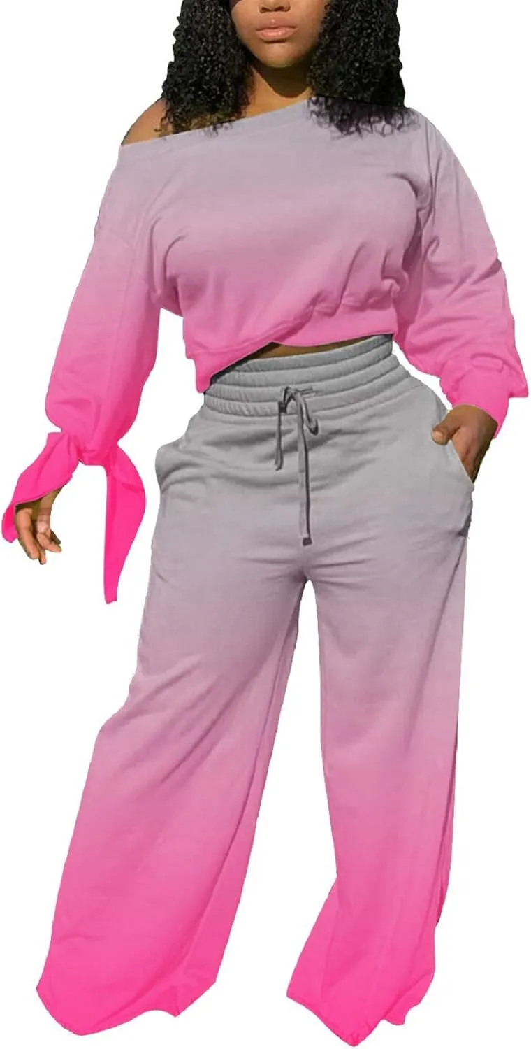 sexycherry Casual 2 Piece Outfits for Women Sexy Long Sleeve Sweatsuit Jogging Long Pants Sets Tracksuit with Pockets