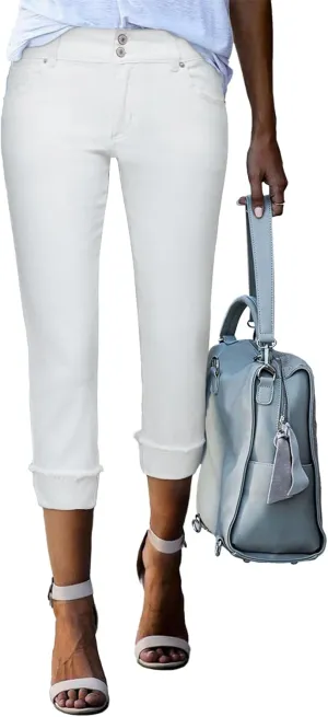 Sidefeel Women's Capri Jeans High Waisted Stretchy Roll-up Skinny Cuffed Cropped Zimbaplatinum Summer Denim Pants