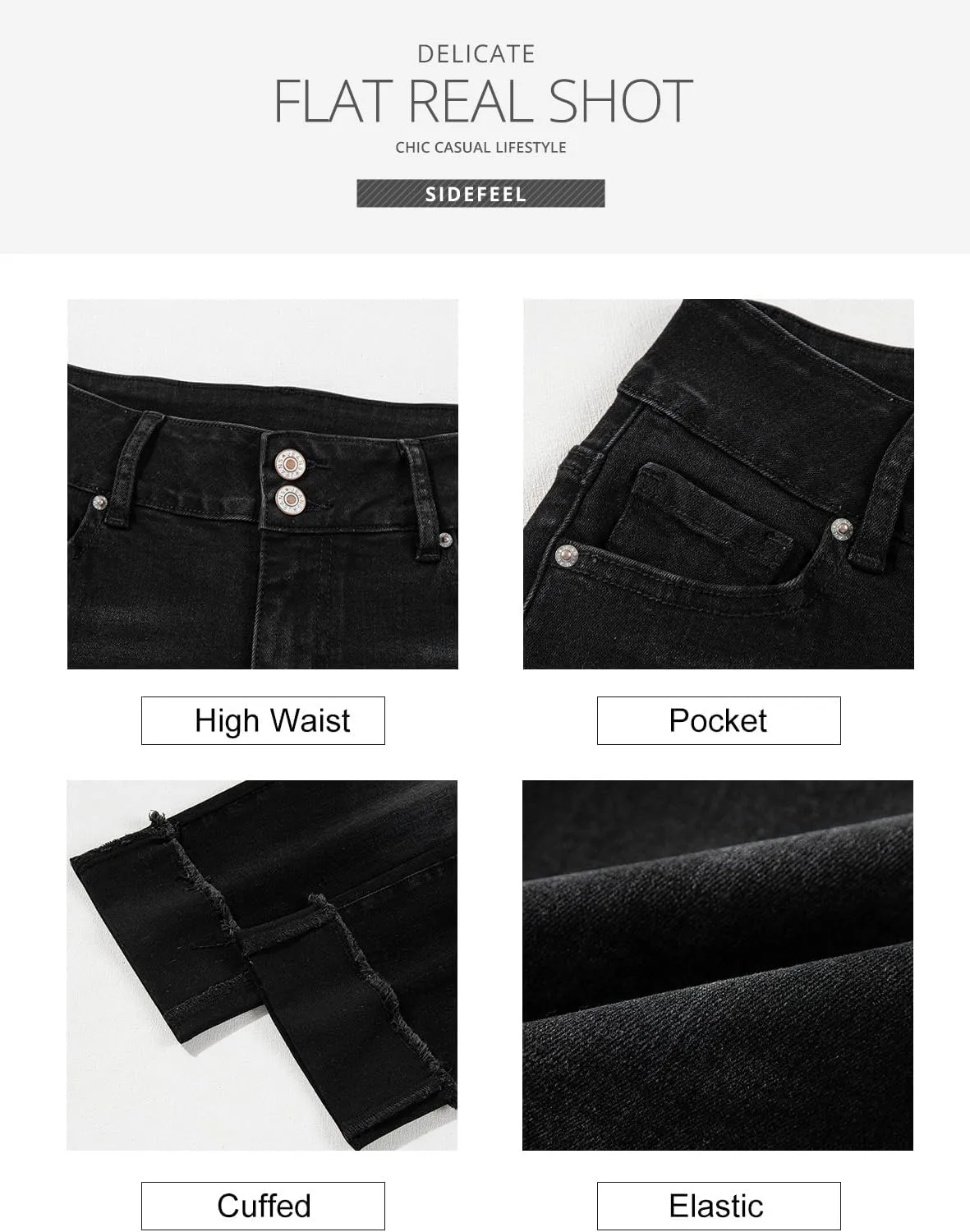 Sidefeel Women's Capri Jeans High Waisted Stretchy Roll-up Skinny Cuffed Cropped Zimbaplatinum Summer Denim Pants