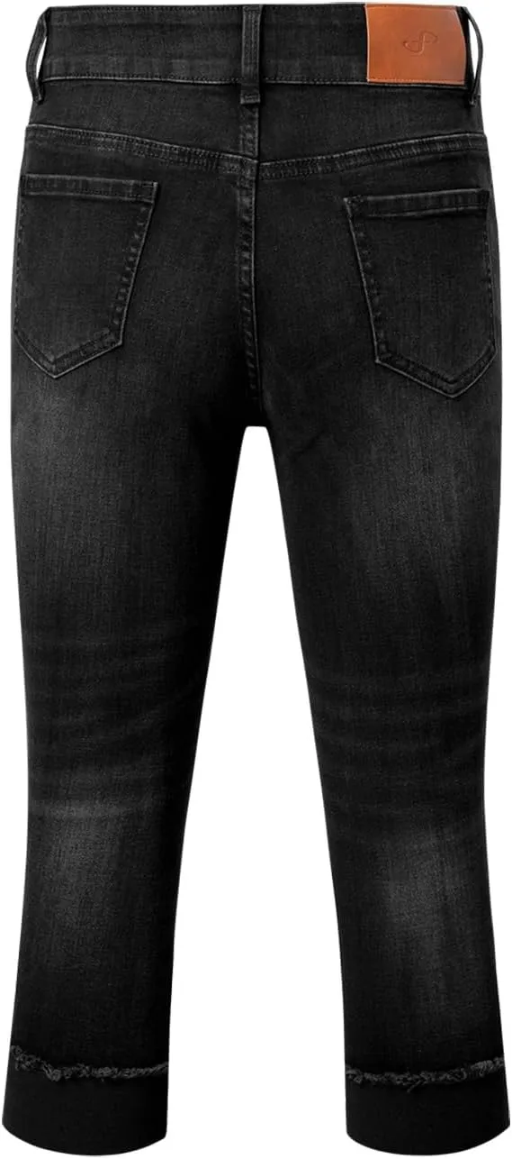 Sidefeel Women's Capri Jeans High Waisted Stretchy Roll-up Skinny Cuffed Cropped Zimbaplatinum Summer Denim Pants