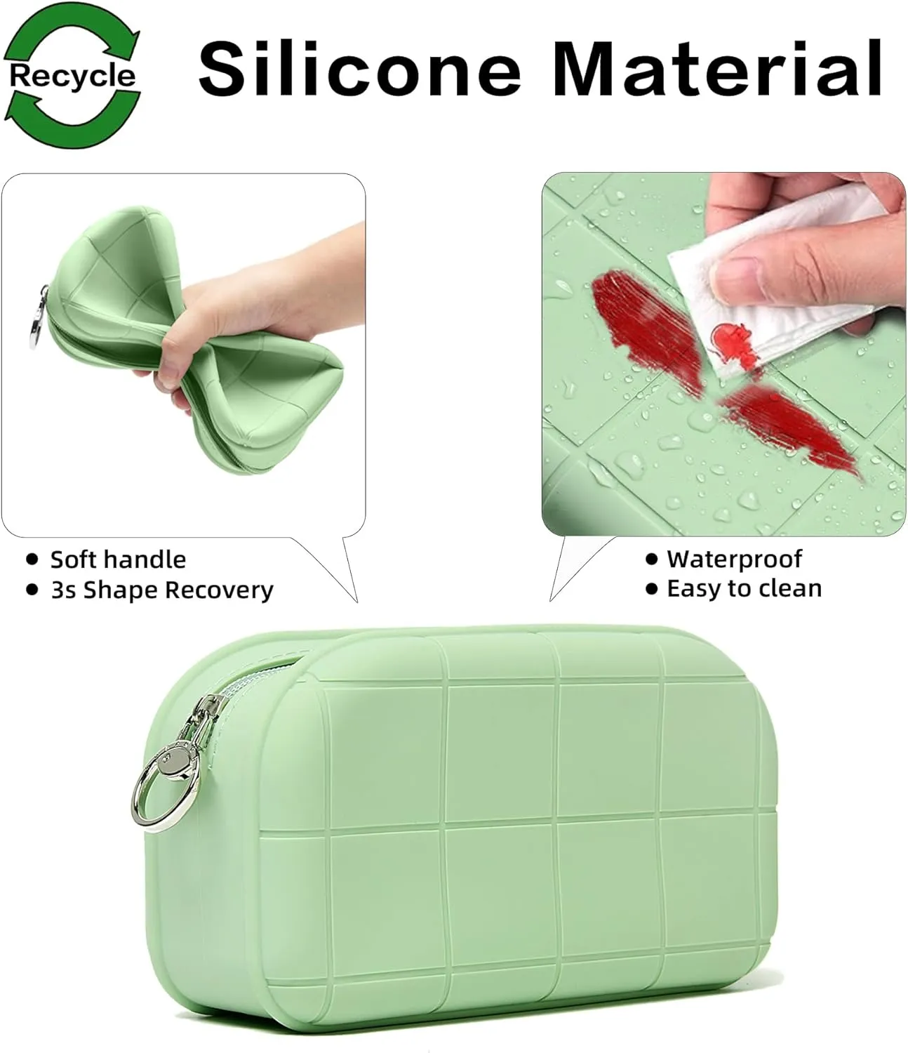 Silicone Makeup Bag Travel Cosmetic Bag Stuff Bag Makeup Pouch Cute Makeup Organizer Versatile Zipper Pouch for Women (Green)