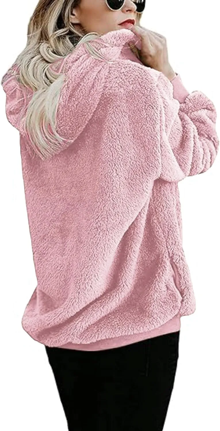 Sleepdown Womens Oversized Pullover Hooded Sweatshirt with Pockets Fuzzy Fleece Long Sleeve Zip Up Sweatshirt for Womens