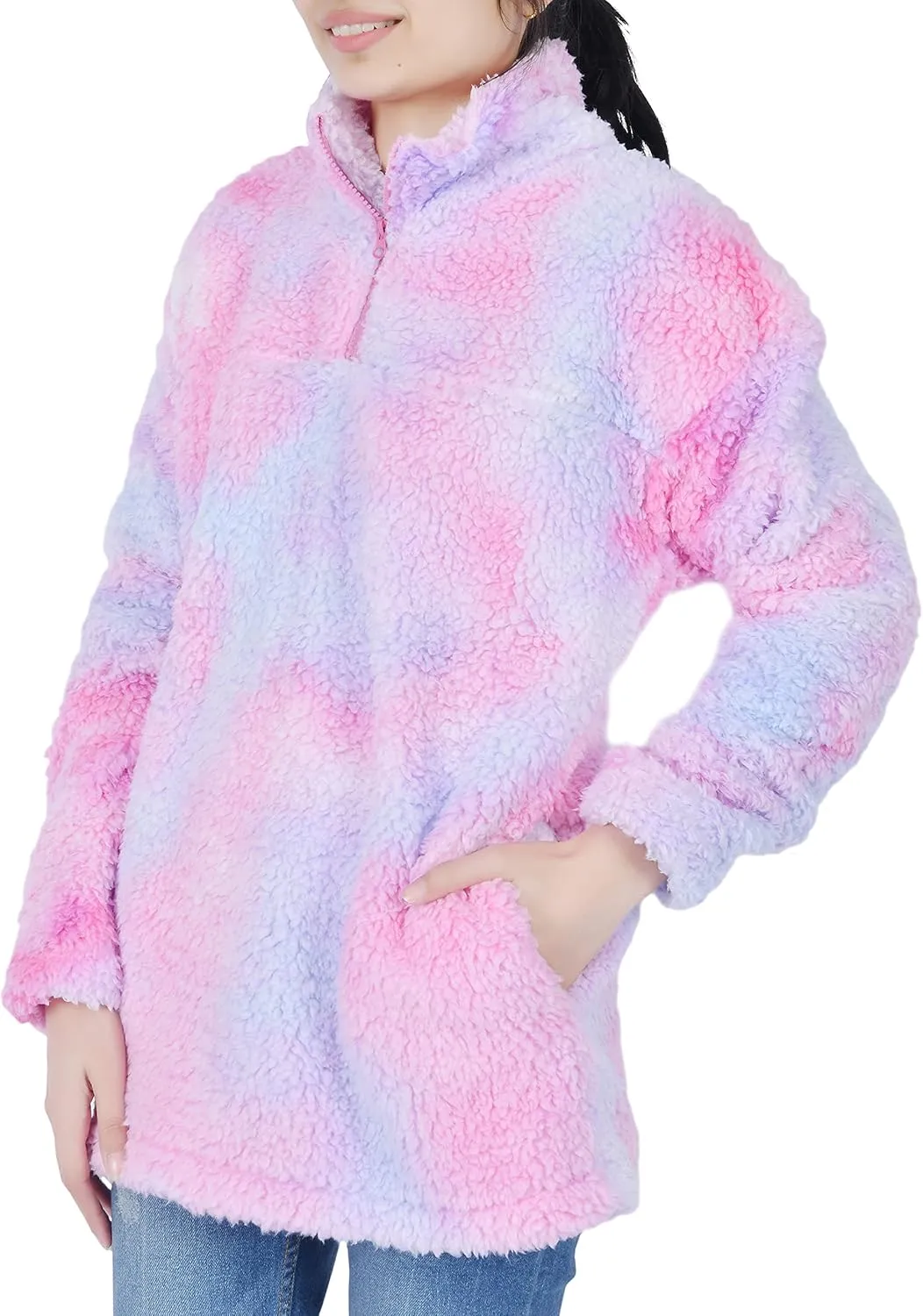 Sleepdown Womens Sweatshirt Long Sleeve Fuzzy Sherpa Fleece Zip Up Sweatshirts for Women Fluffy Pullover Tops with Pockets