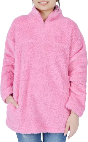 Sleepdown Womens Sweatshirt Long Sleeve Fuzzy Sherpa Fleece Zip Up Sweatshirts for Women Fluffy Pullover Tops with Pockets