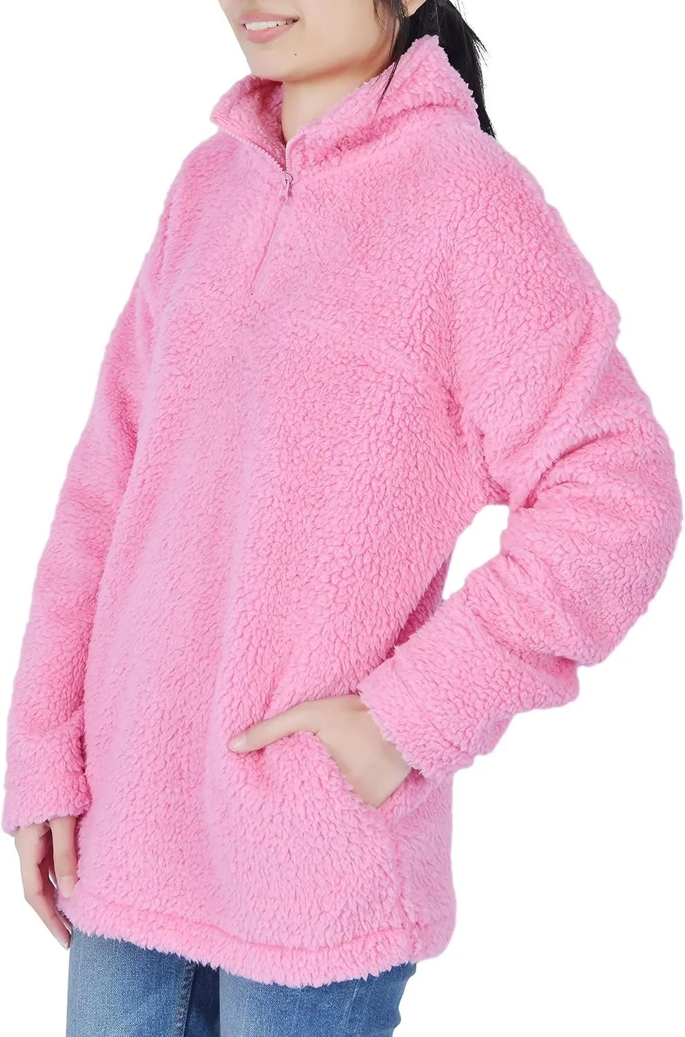 Sleepdown Womens Sweatshirt Long Sleeve Fuzzy Sherpa Fleece Zip Up Sweatshirts for Women Fluffy Pullover Tops with Pockets