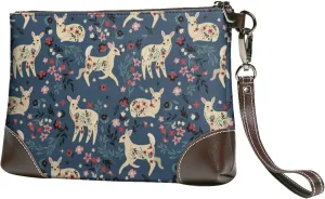 Small Clutch Purses for Women - Rustic Flower Cute Deer Leather Wristlet Wallets for Women with Wrist Strap