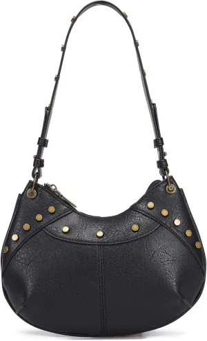 Small Shoulder Bag Crescent Y2k Vintage Purses for Women with Rivet Design Punk Goth Grunge Handbag
