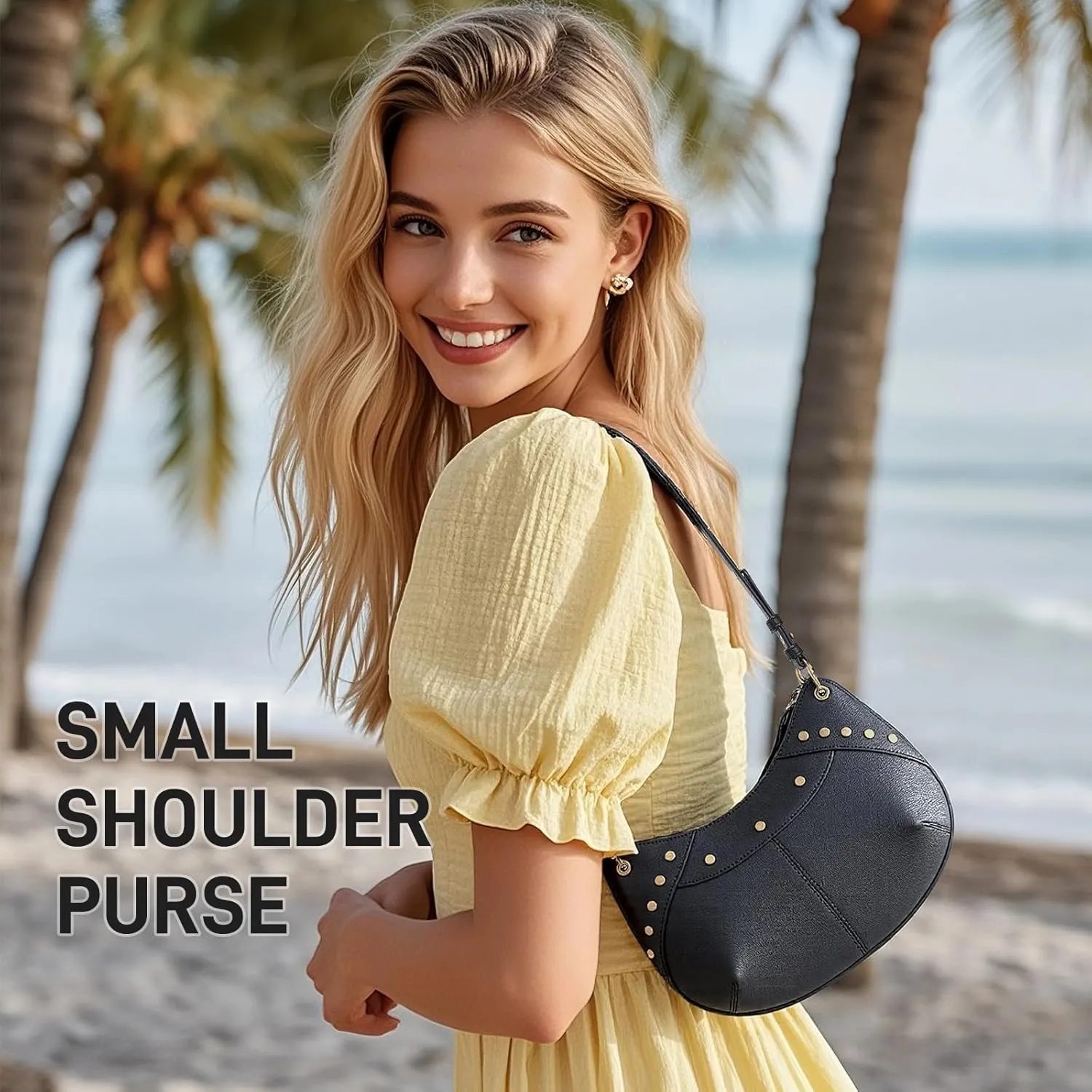 Small Shoulder Bag Crescent Y2k Vintage Purses for Women with Rivet Design Punk Goth Grunge Handbag