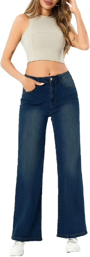 SperLucky Jeans for Women High Waisted Straight Leg Stretchy Jeans Loose Wide Leg Denim Pants