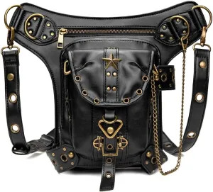 Steampunk Retro Motorcycle Bag Lady Bag Retro Rock Gothic Goth Shoulder Waist Bag Drop Leg Bag for Women (S0173-Star)