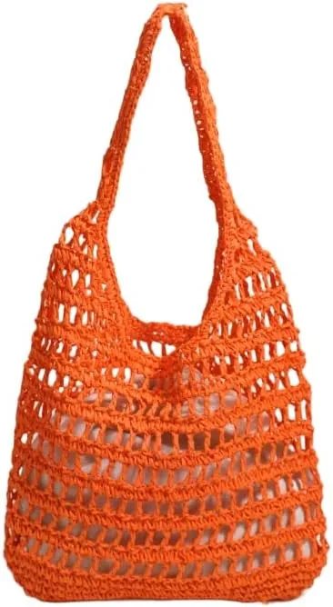 Straw Beach Vacation Tote Bags for Women Raffia Woven Crochet Boho Hobo Shoulder Bag Summer Large Mesh Handbags