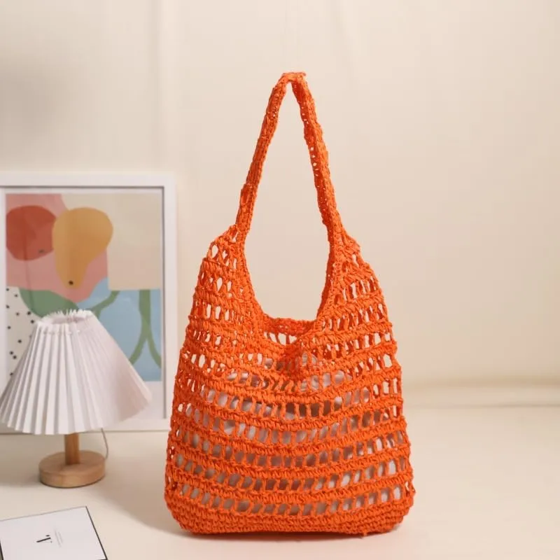 Straw Beach Vacation Tote Bags for Women Raffia Woven Crochet Boho Hobo Shoulder Bag Summer Large Mesh Handbags