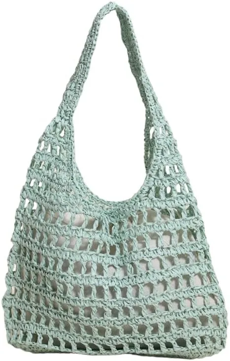 Straw Beach Vacation Tote Bags for Women Raffia Woven Crochet Boho Hobo Shoulder Bag Summer Large Mesh Handbags