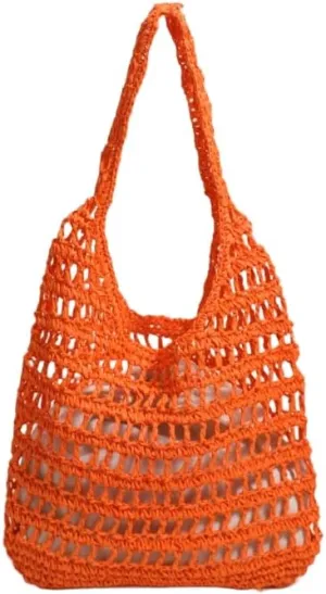 Straw Beach Vacation Tote Bags for Women Raffia Woven Crochet Boho Hobo Shoulder Bag Summer Large Mesh Handbags