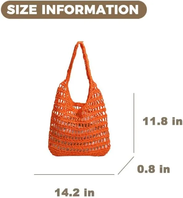 Straw Beach Vacation Tote Bags for Women Raffia Woven Crochet Boho Hobo Shoulder Bag Summer Large Mesh Handbags