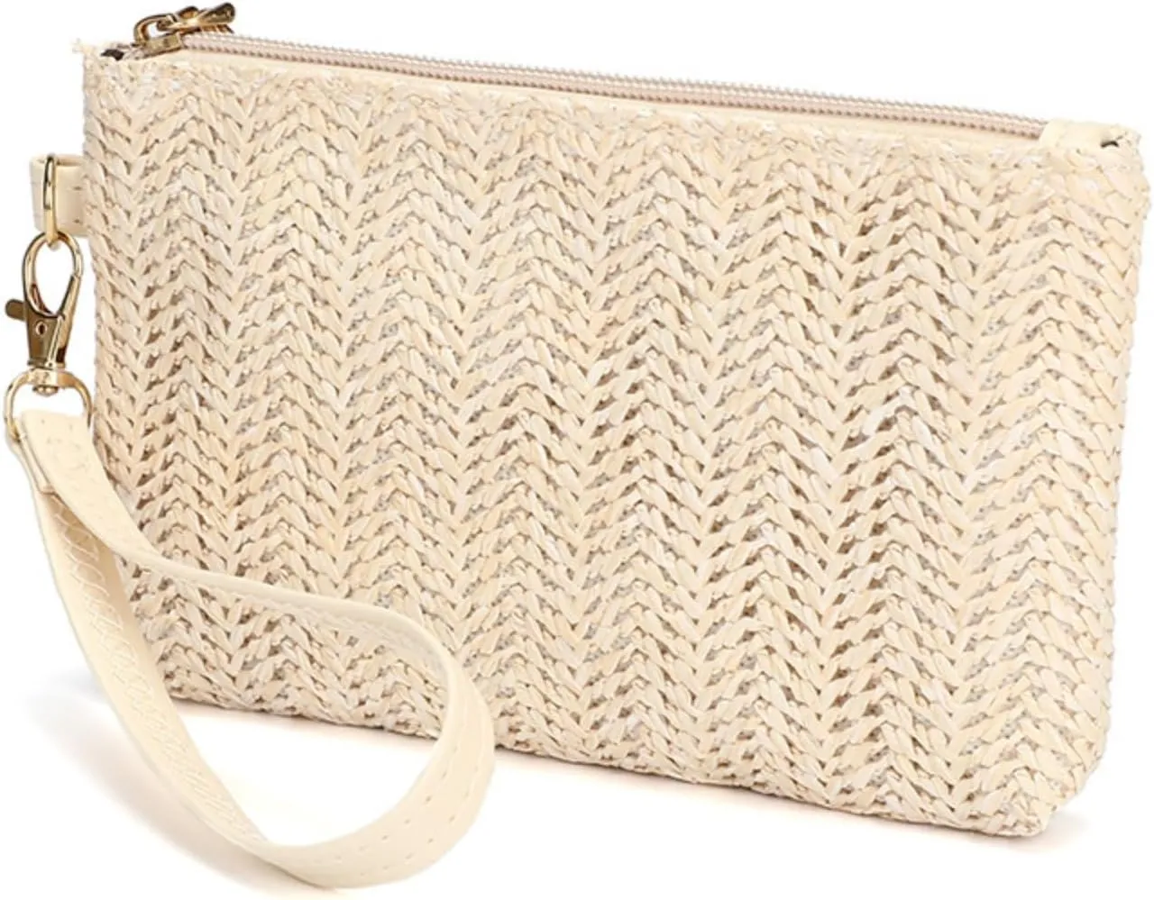 Straw Clutch Bag, 4.5 x 7.1 inch Handbag Clutch Purses for Women Summer Rattan Bags Zipper Wristlet Wallets