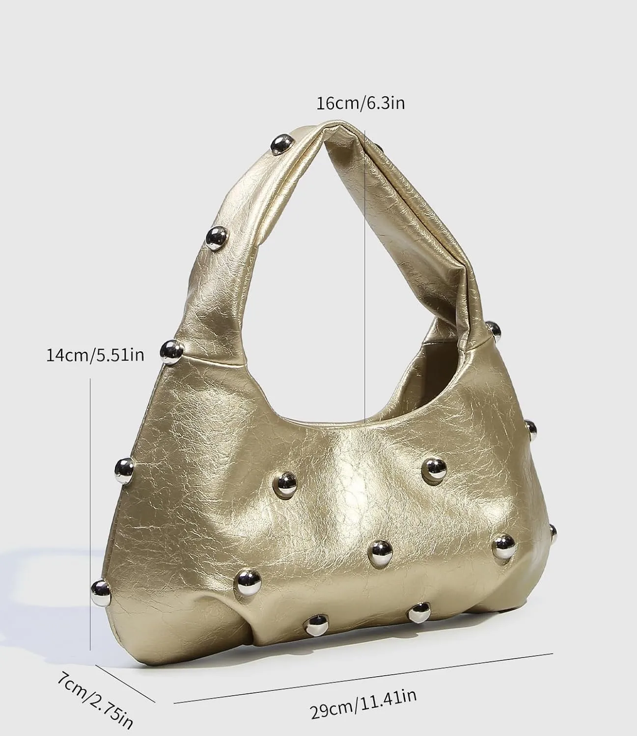 Studded Shoulder Bag for Women Hobo Bags 90s Y2K Purse Trendy Underarm Hand Bag Vintage Evening Purse Clutch