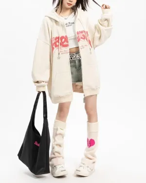 Sumleno Y2K Zip Up Hoodie Letter Print Star Graphic Grunge Hooded Corduroy Sweatshirt Jacket Oversized Retro Y2k Clothing