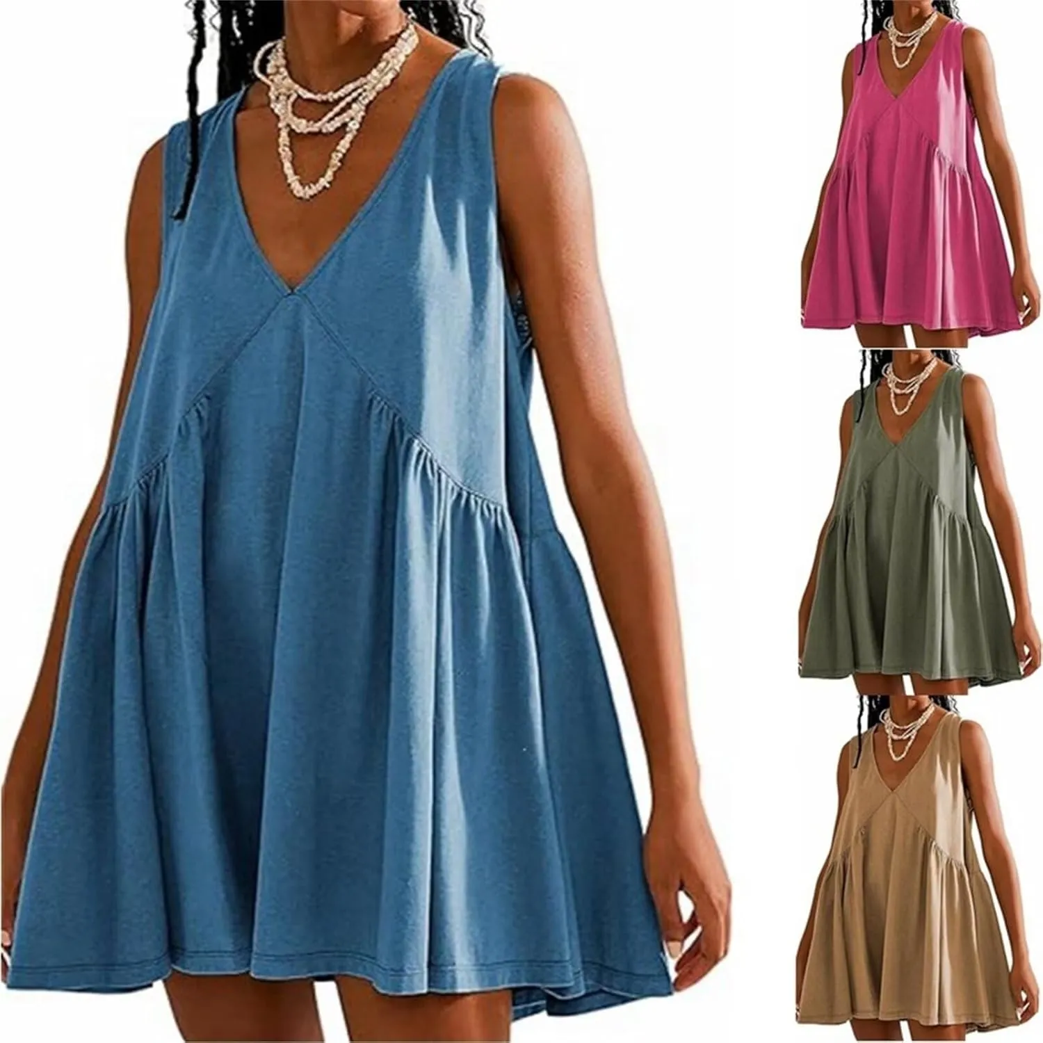 Sundresses for Women Sleeveless Mini Short Summer Dresses Casual Loose Beach Sundress Cute Sports Mini Dress Sexy