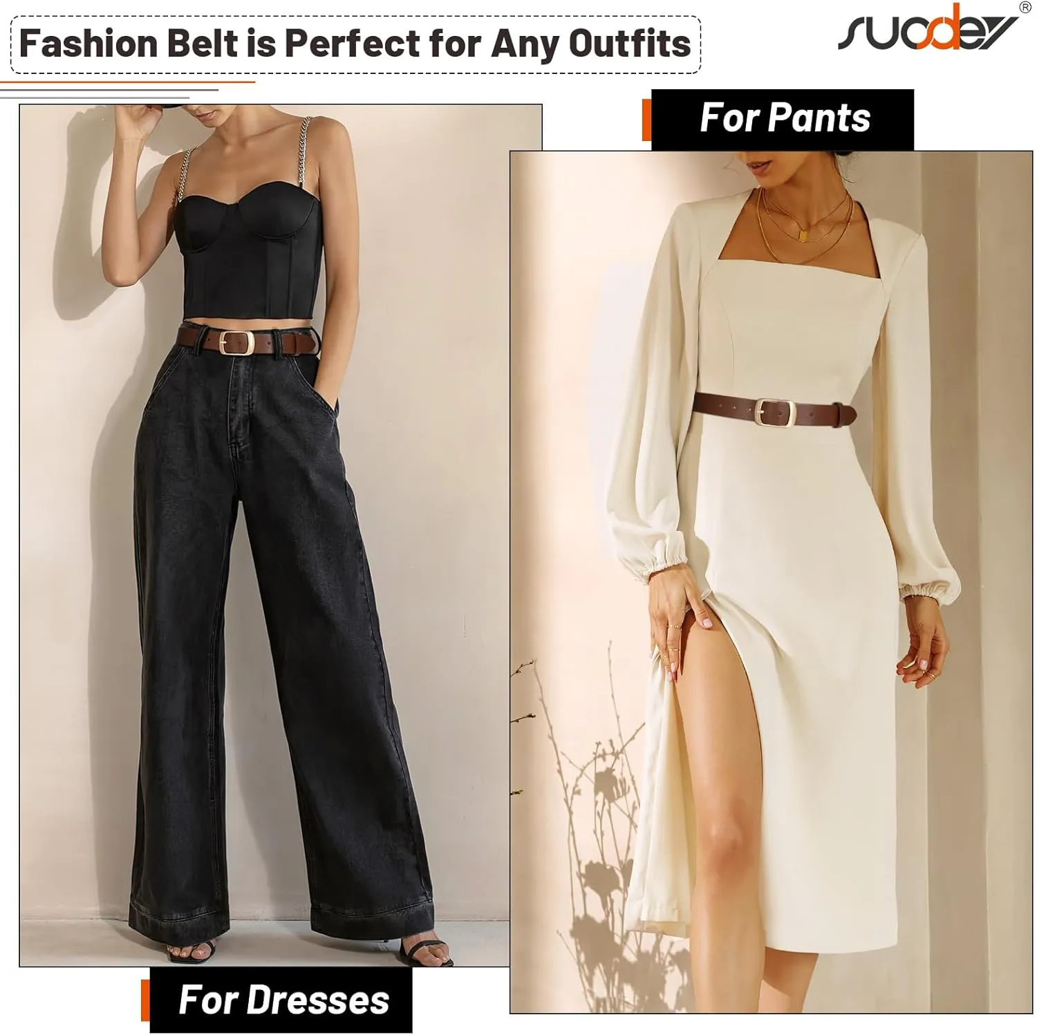 SUOSDEY Fashion Womens Leather Belt, Soft Leather Waist Belt with Pin Buckle for Jeans Pants,width 1.3"
