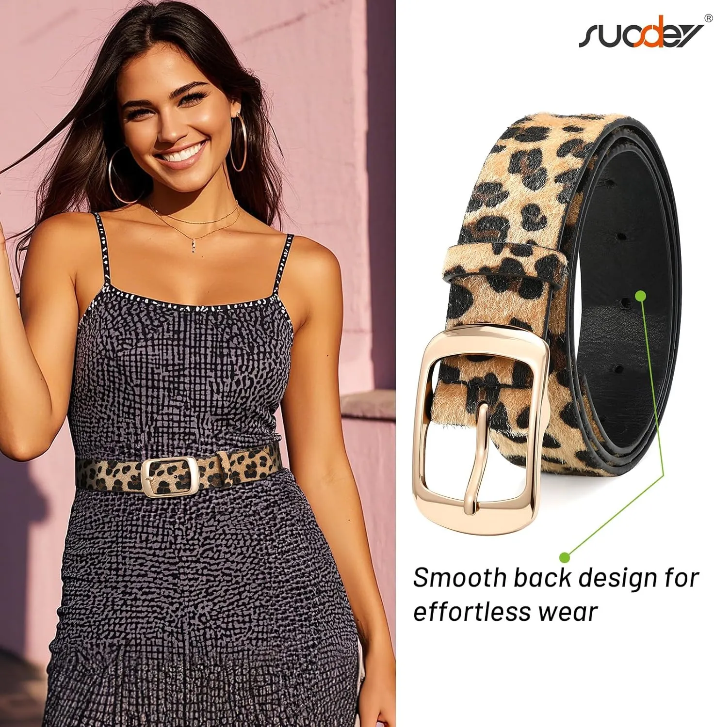 SUOSDEY Fashion Womens Leather Belt, Soft Leather Waist Belt with Pin Buckle for Jeans Pants,width 1.3"